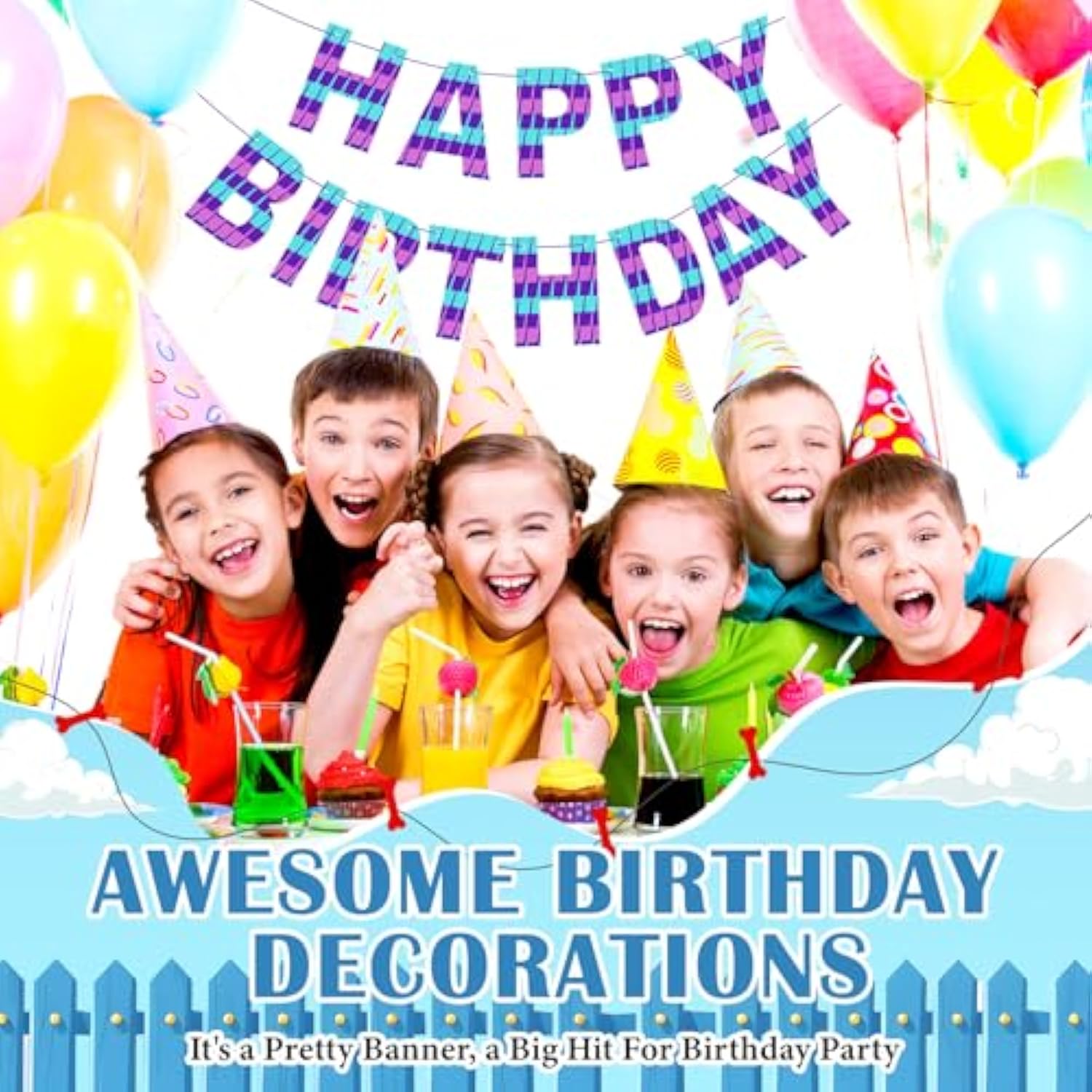 Video Game Birthday Banner Blue & Purple Pre-Strung for Gaming Party Decor