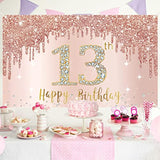 Happy 13th Birthday Banner Rose Gold & Pink Backdrop for Girls