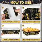 50 Pcs Black Gold New Year Eve Food Trays 5.94x3.34x2.16in Disposable