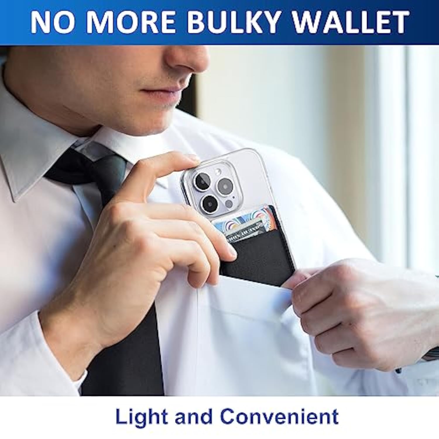 2-Pack Leather Stick-On Phone Wallet, Double Pocket for iPhone, Android - Black