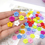 100Pcs 15Mm/0.6Inch Flower Shaped Candy Colors Button 2 Holes Sewing C