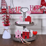 6-Piece Wooden Valentine'S Day Decor Set: Heart & House Table Decorations With Wood Bead Garland, Happy Valentine'S Day Decor For The Home Mantels (White, Pink, Red)