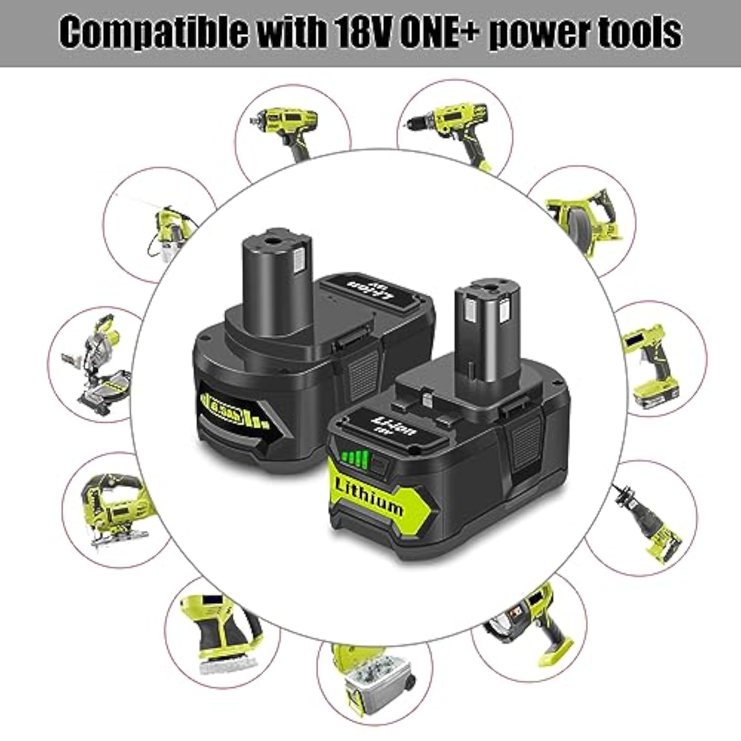 2 Pack 6.5Ah 18V Lithium Battery Replacement For Ryobi 18V 4.0Ah Battery Pbp005 4 Ah P108 P192 P129 P197 Pbp2005 Pbp004 18V 6.0Ah Battery P193 Compatible With Ryobi 18V One+ Battery