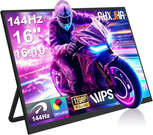 16" Portable Monitor, 165Hz (Support 144Hz),100% Srgb, 16:10 1200P Fhd Ips Hdr Gaming Monitor, Ultra-Slim Travel Monitor With Speakers, External Second Screen For Laptop, Ps,Mac, Xbox,Switch
