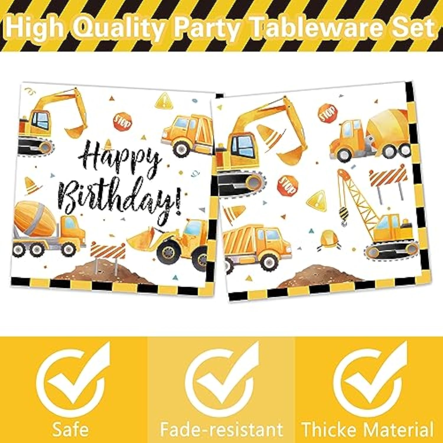 Construction Birthday Party Supplies Construction Theme Decorations Includes Plates, Cups, Napkins, Cutlery, Perfect For Boys Kids Birthday Party, Serves 24 Guests