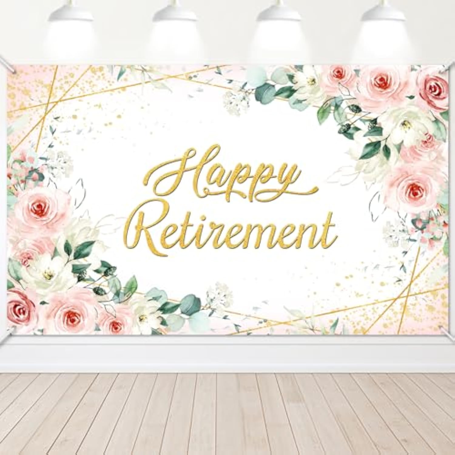 Happy Retirement Backdrop For Women Rose Pink Floral Gold Dots Retirement Banner Lady'S Retired Party Decorations The Aged Women Party Supplies (6X3.6Ft)