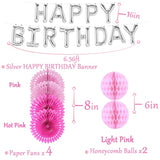 Pink Birthday Decorations Hot Pink Party Supplies Silver Happy Birthday Banner Rose Gold Balloons Foil Fringe Curtain Bday Decor Women 13Th Sweet 16 18Th 21St 25Th 30Th 40Th 50Th 60Th 70Th