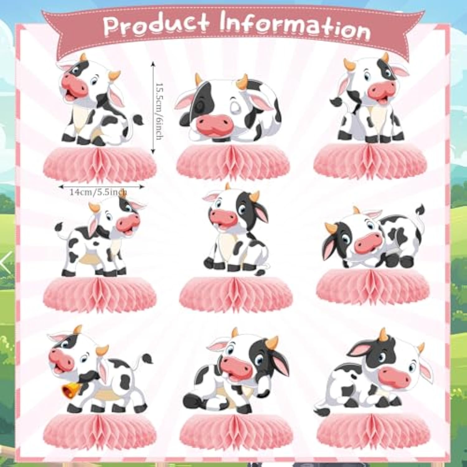 9 Pcs Pink Cow Honeycomb Centerpieces Farm Animals Cow Table Topper Honeycomb Pink Cow Theme Party Honeycomb 3D Cow Print Table Decoration For Girl Party Baby Shower Western Cowboy Party Supplies