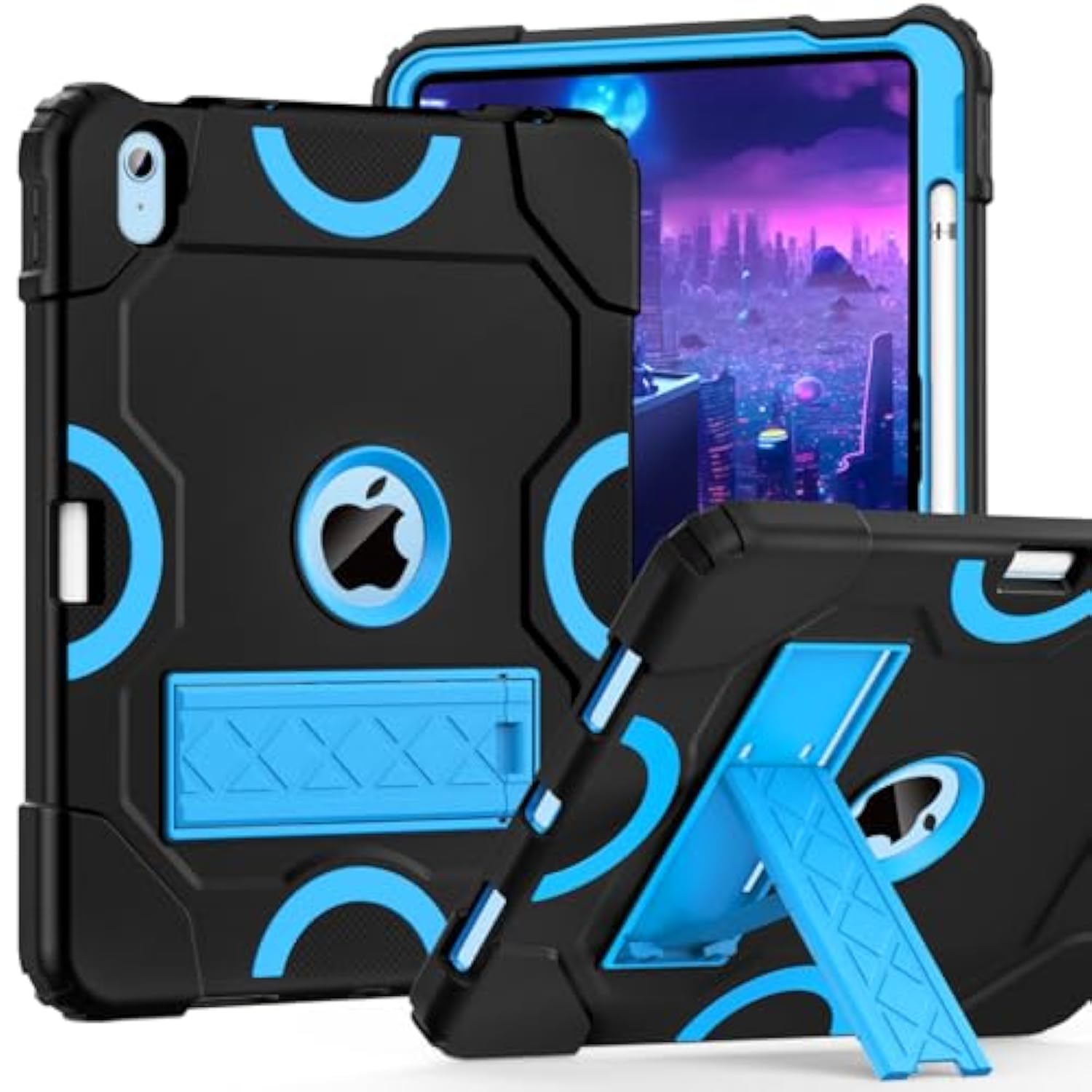 Case For 11-Inch (A16) 2025/ 10Th Generation 2022 (10.9 Inch), Shockproof Cover 10Th Generation With Pencil Holder & Kickstand, Black+Blue