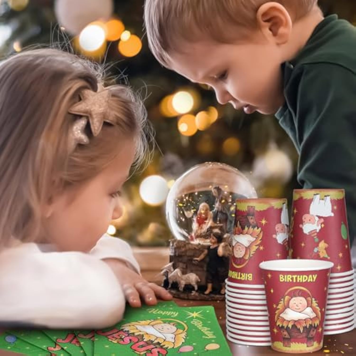 108 Pcs Happy Birthday Jesus Tableware Set Include Disposable Jesus Plates Napkins Knives Spoons Forks And Christian Jesus Cups Christmas Dinnerware For Nativity Holiday Party Supplies