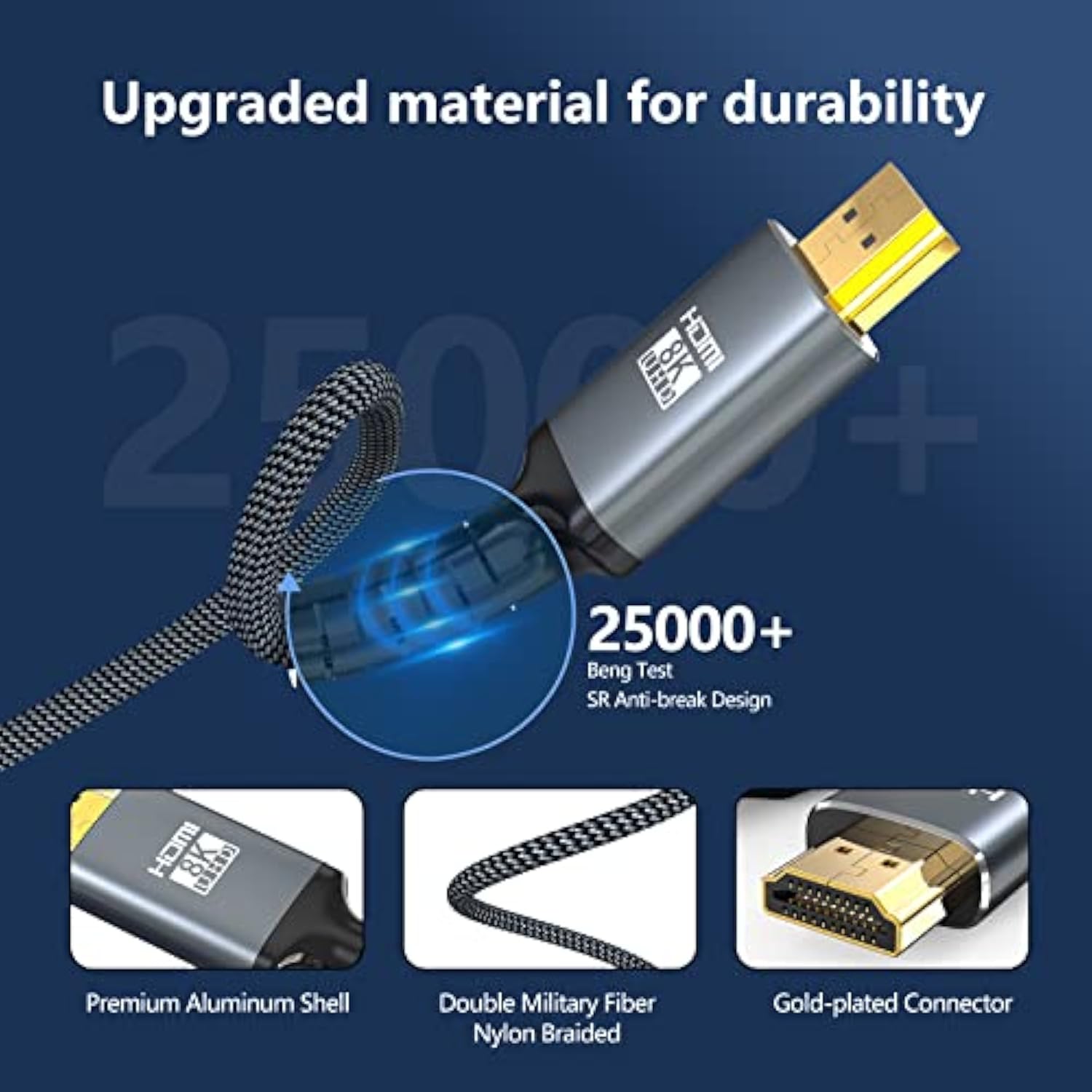 8K Hdmi 2.1 Cable 20 Ft,48Gbps Ultra High Speed Gaming Braided Cables Support