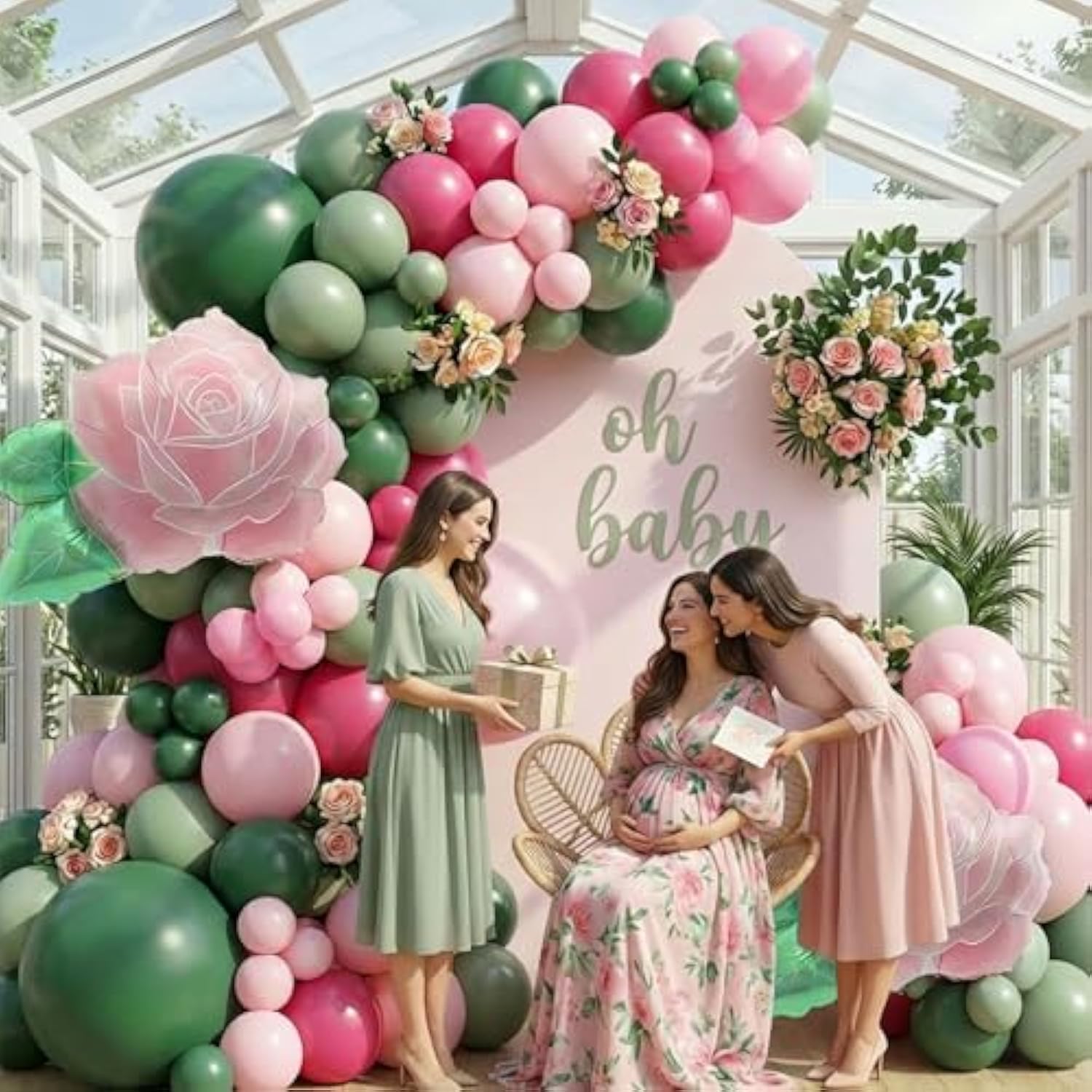Spring Flower Balloon Garland Kit With Sage Green Pink Balloons Flower Foil Balloons For Baby In Bloom Baby Shower Spring Theme Birthday Garden Tea Party Decorations