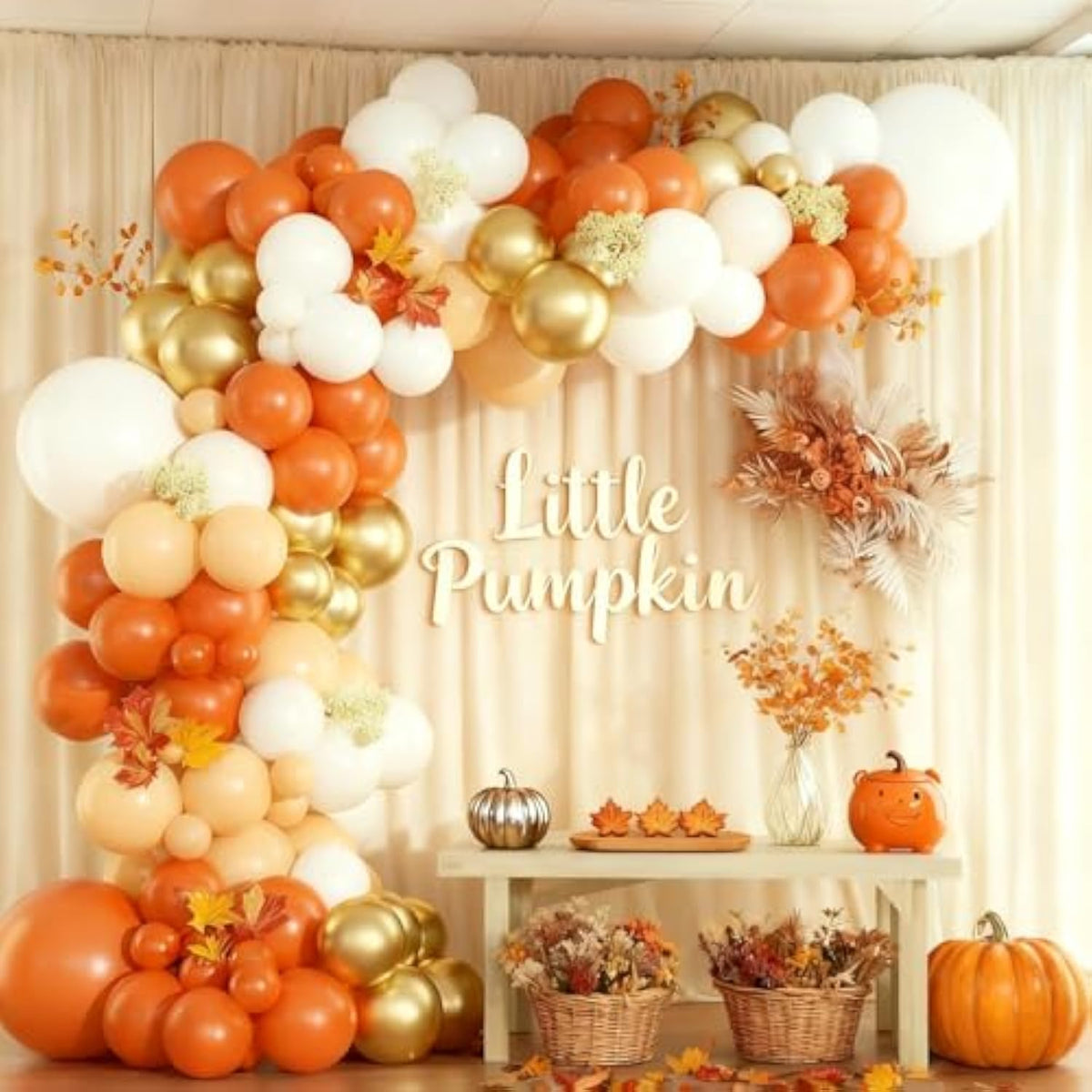 Fall Balloon Arch Garland Kit Orange White Gold Balloons Thanksgiving Party Decor