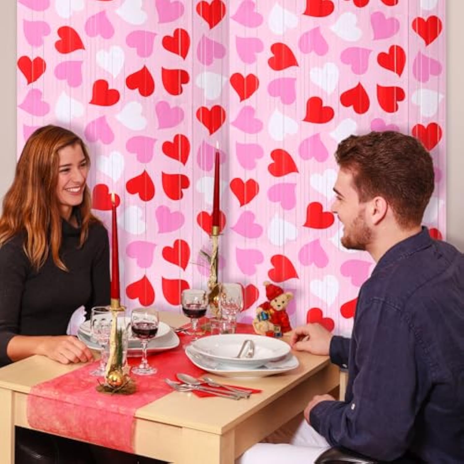 Mega-L 2 Pack Valentines Party Decorations 3.3X6.6 Ft Red Pink White Heart Foil Fringe Curtains Valentine'S Decors Tinsel Metallic Photo Booth Props Backdrop Streamer For Birthday Wedding