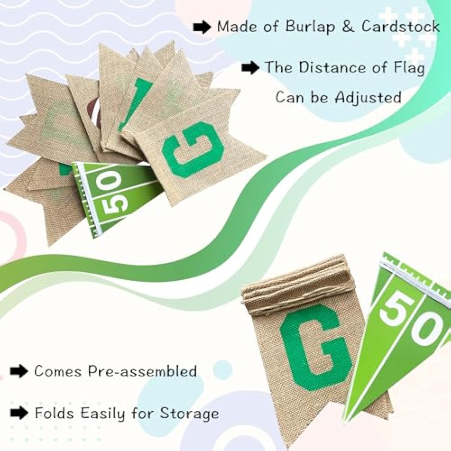 Game Day Burlap Banner Football Garland for Parties & Outdoor Deco