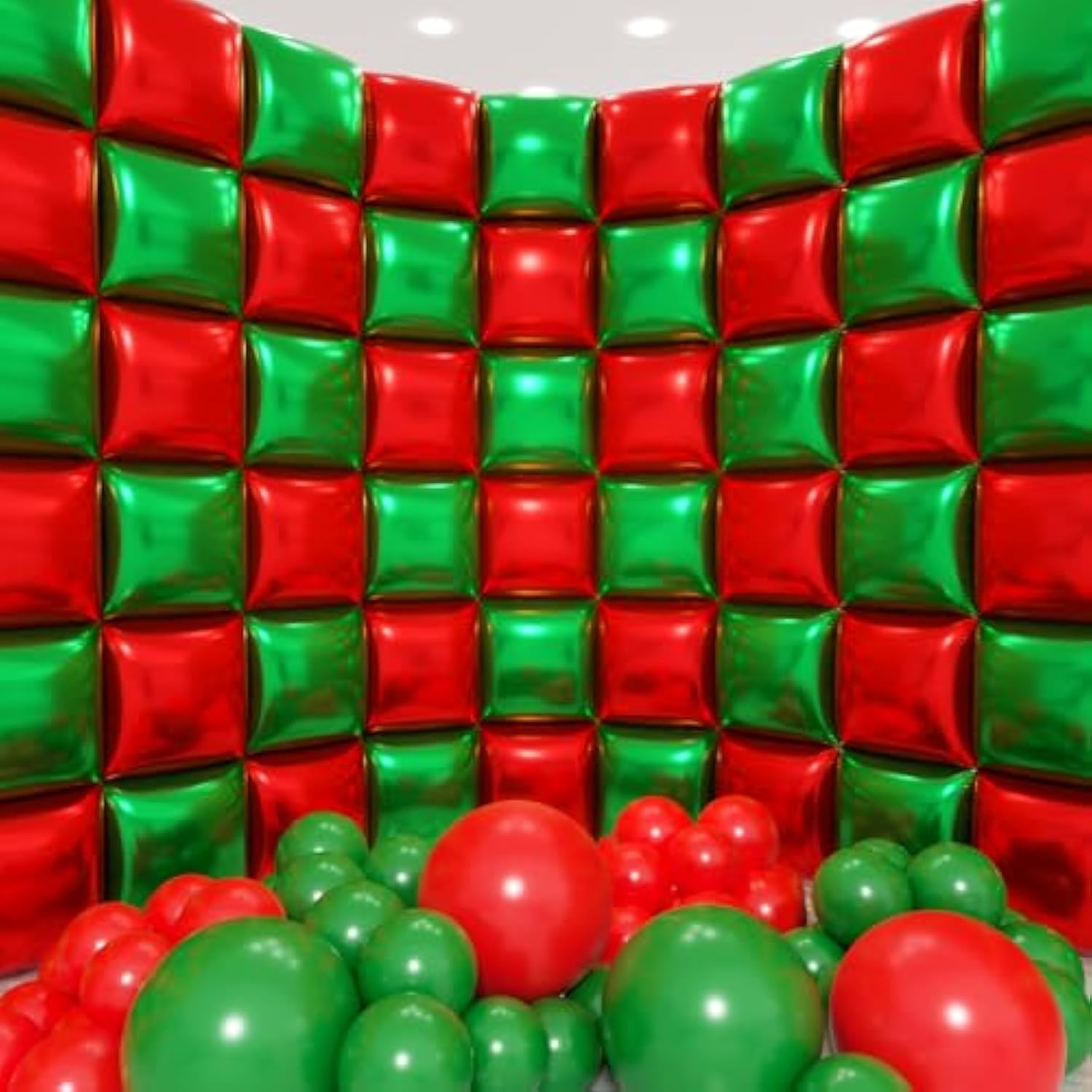 50 Pcs Red & Green Foil Wall & 128 Pcs Balloon Arch Kit for Christmas Decor