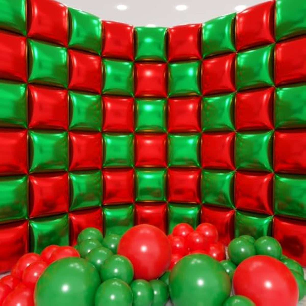 50 Pcs Red & Green Foil Wall & 128 Pcs Balloon Arch Kit for Christmas Decor