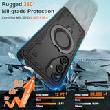 For Samsung Galaxy-S24 Fe Case With Magsafe & [Hd Screen Protector×2][Anti-Fingerprint], 360° Metal Rotated Kickstand,Military Grade Shockproof Protective For Galaxy S24 Fe Case,Black
