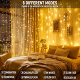 300 LED Fairy Curtain Lights Plug-In Hanging String Lights Warm White Decor