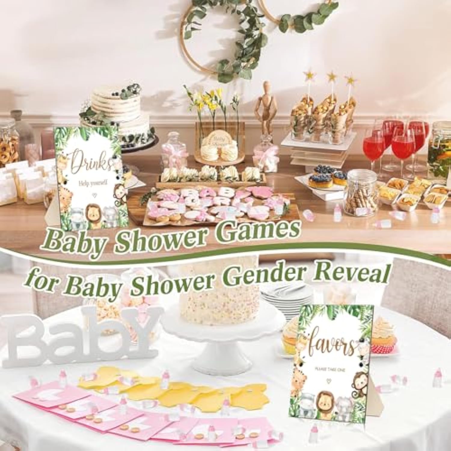 4Pcs Cute Animal Table Sign Centerpieces For Baby Shower Supplies, Safari Baby Shower Decorations Birthday Party Supplies (8X10In)