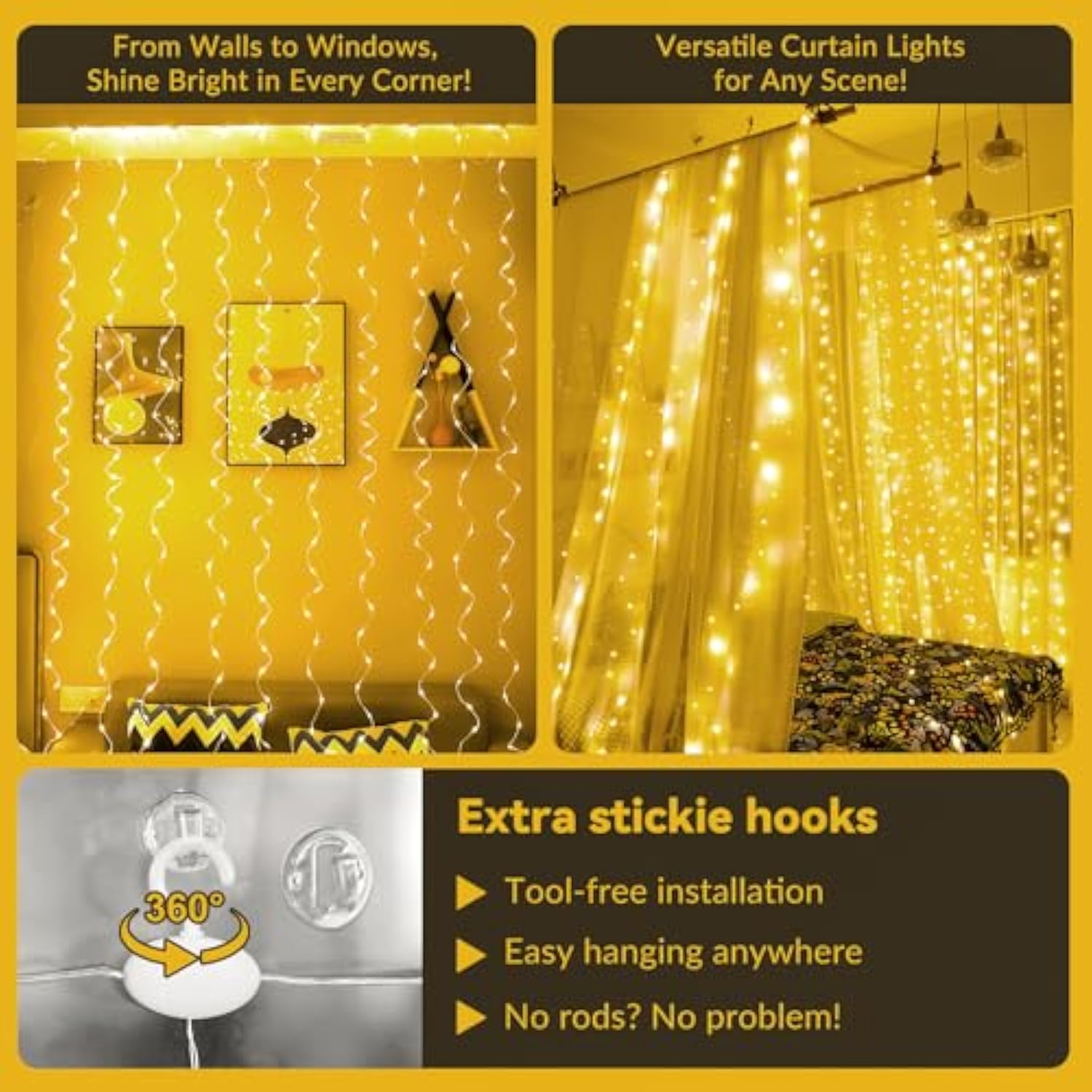 300 LED warm white fairy curtain lights 9.8x9.8ft USB with remote for parties