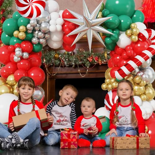 Christmas Balloon Garland Arch Kit Pinwheel Star Cane Foil Balloons