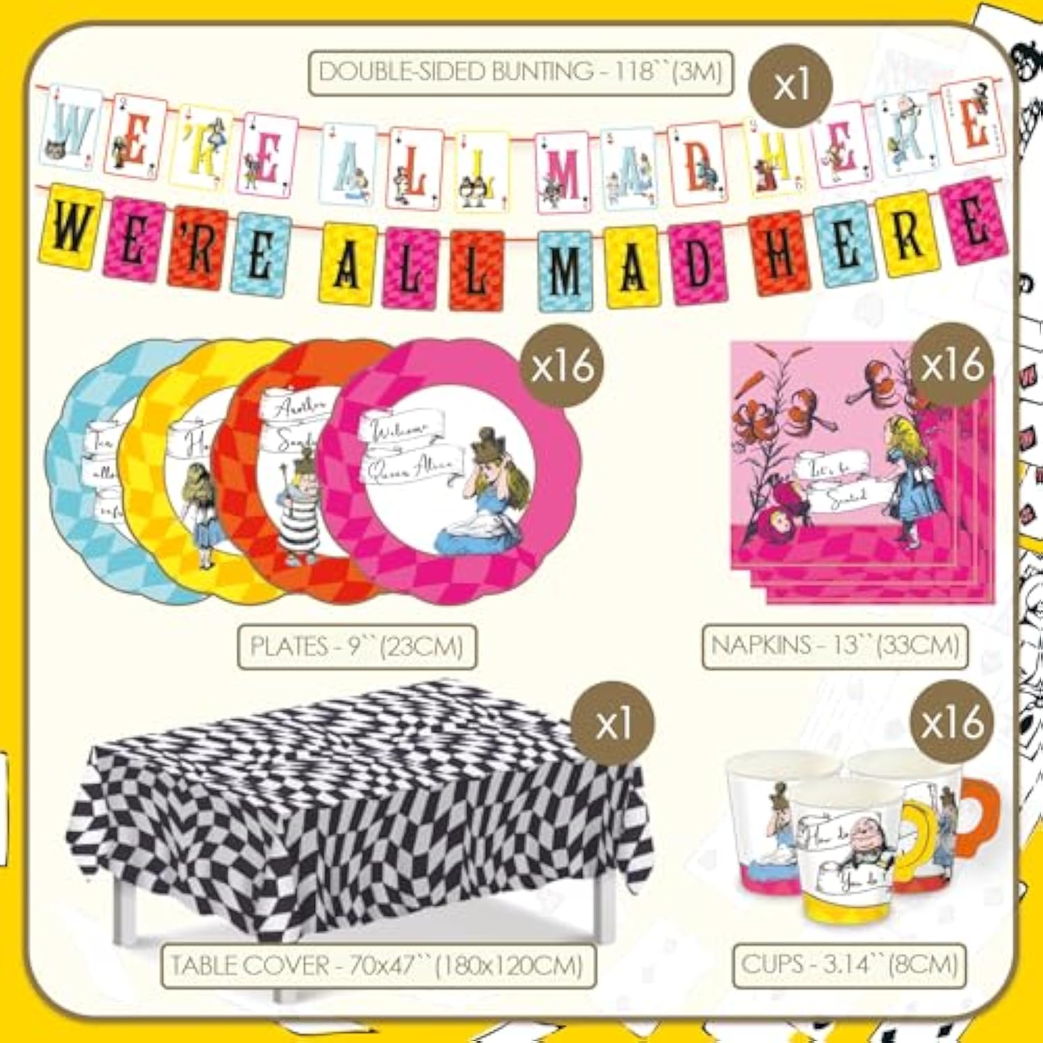 Alice In Wonderland Party Decorations For 16 Guests Mad Hatter Onederland 1St First Birthday Afternoon Tea Party Supplies Reversible Bunting Paper Plates Napkins Cups Table Cover