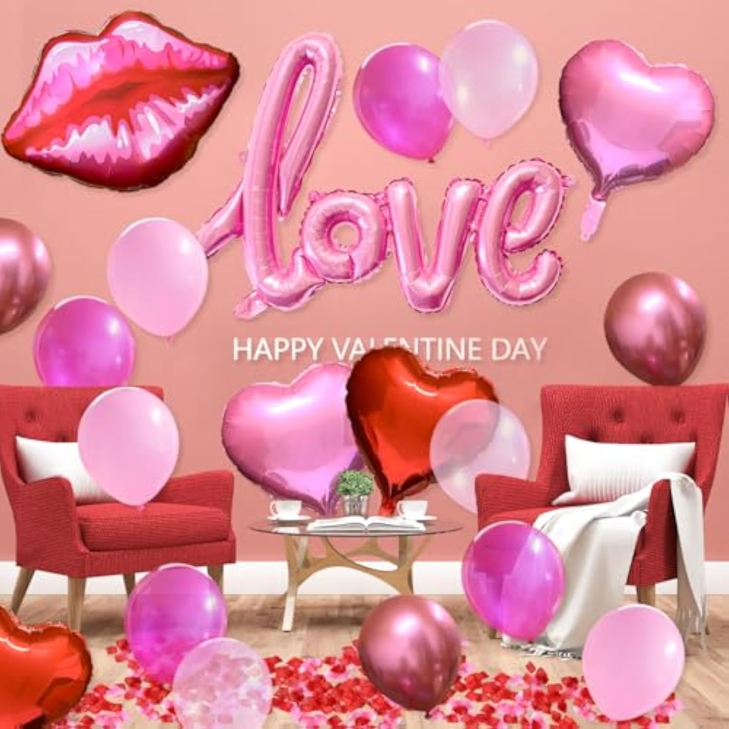 Valentines Day Decor Love Balloon Set, Pink Aluminum Film Large Lips,