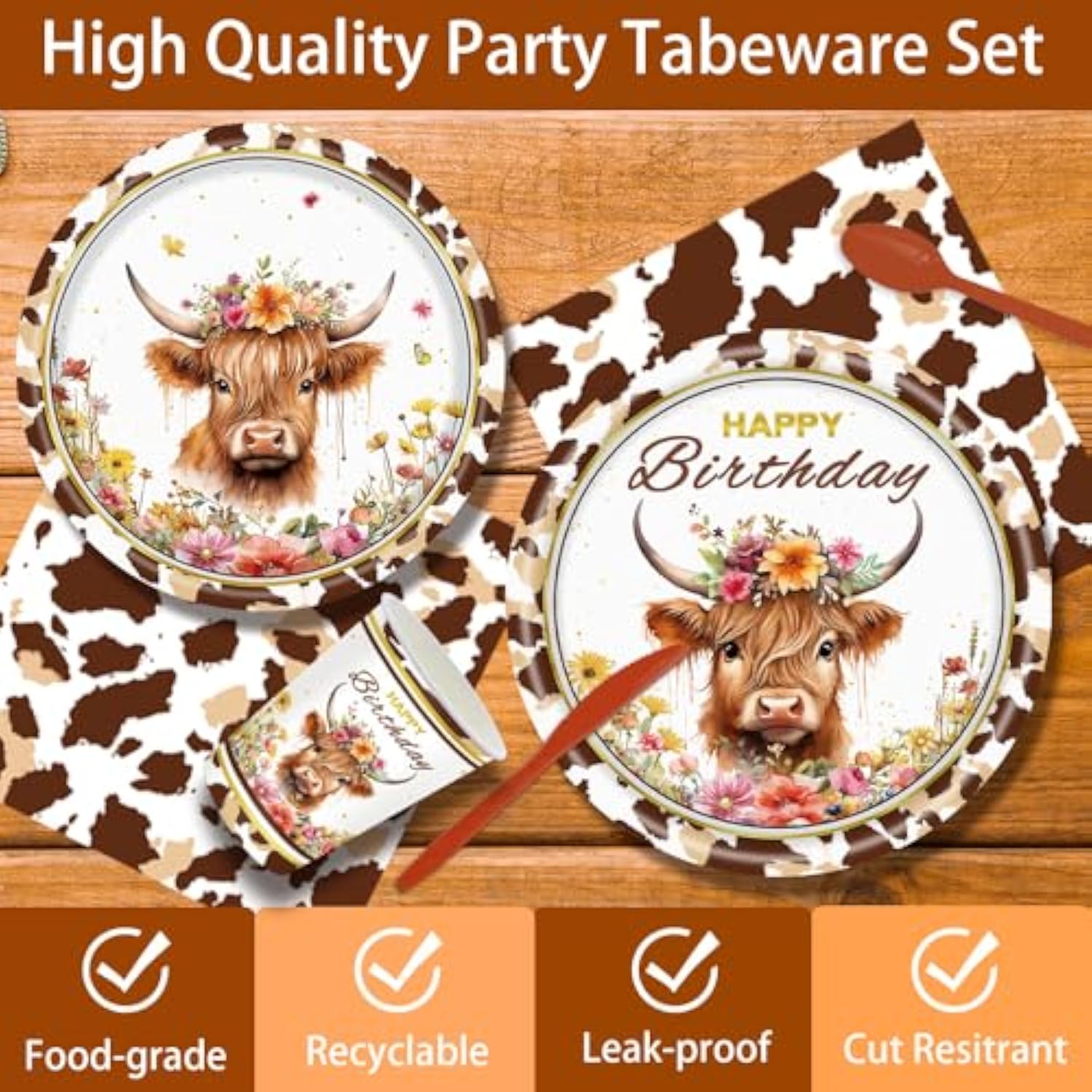 140 Pcs Highland Cow Birthday Party Supplies Holy Cow Highland Themed Baby Shower Birthday Party Decorations Disposable Tableware Set Plates Napkins Cups Serves 20