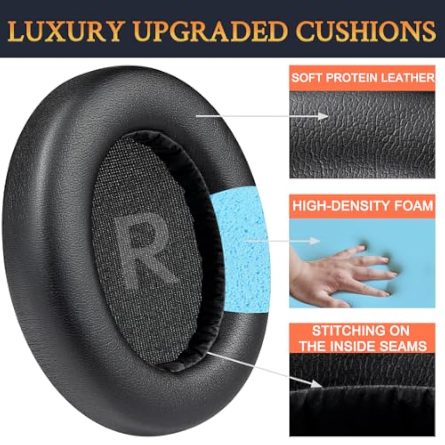 Professional Replacement Ear Pads For Earfun Wave Pro Anc Headphones, Earpads Cushions With Soft Protein Leather, High-Density Noise Isolation Foam - Black