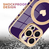 Magnetic Case For 16 Pro Max [Magsafe Compatible] Cute Love Luxury Plating Edge Bumper With Full Camera Lens, Purple (6.9")