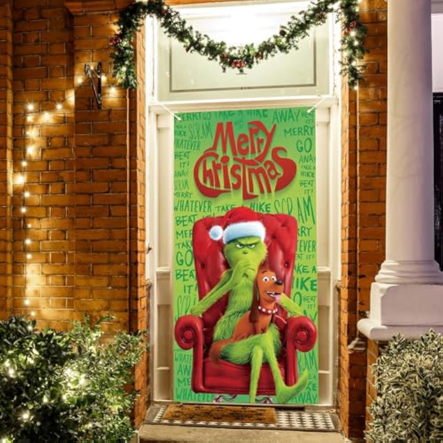 Merry Christmas Door Cover Christmas Front Porch Door Sign Banner Christmas Xmas Winter Holiday Decorations Outdoor Outside For Home