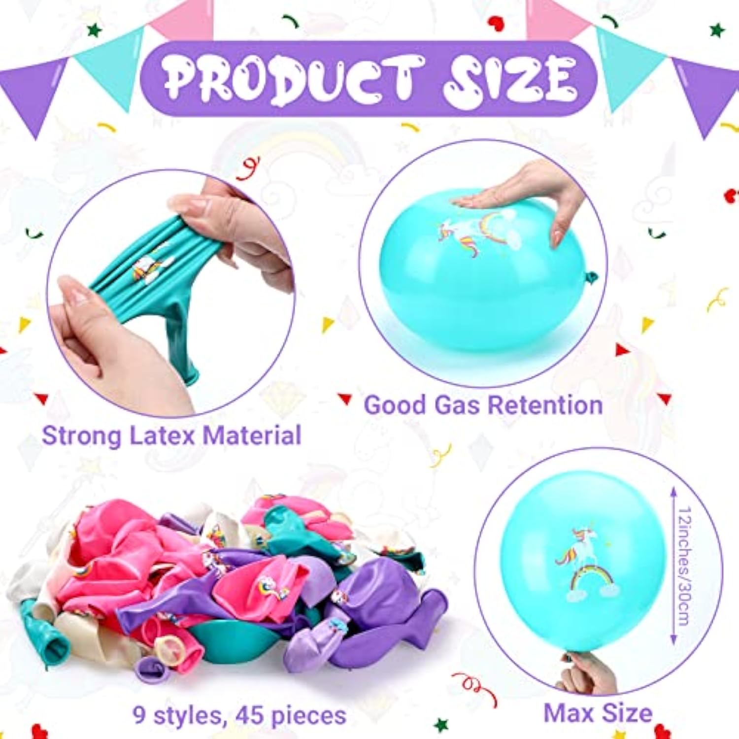 45 Pieces Unicorn Latex Balloons Rainbow Birthday Party Decorations Purple Pink Blue Confetti Balloons Supplies For Unicorn Theme Birthday Baby Shower Wedding Party Garland Decoration
