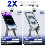 Usb To Usb-C And Lightning Cable Combo 6Ft, 2 In 1 Nylon Braided Iphone Charger Cable Apple Carplay & Android Auto, [Mfi & 3A Fast Charge] Multi Iphone Charging Cable Cord For Iphone 16/15/14/Android