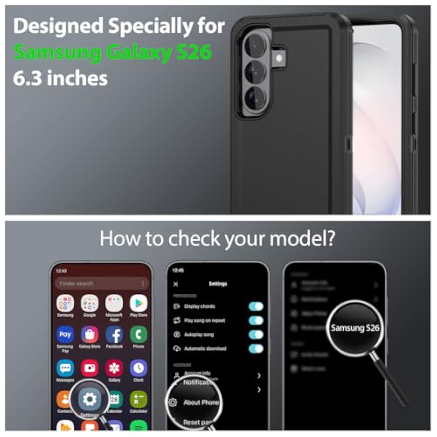 Heavy Duty Protective Phone Case for Samsung Galaxy S26 Black
