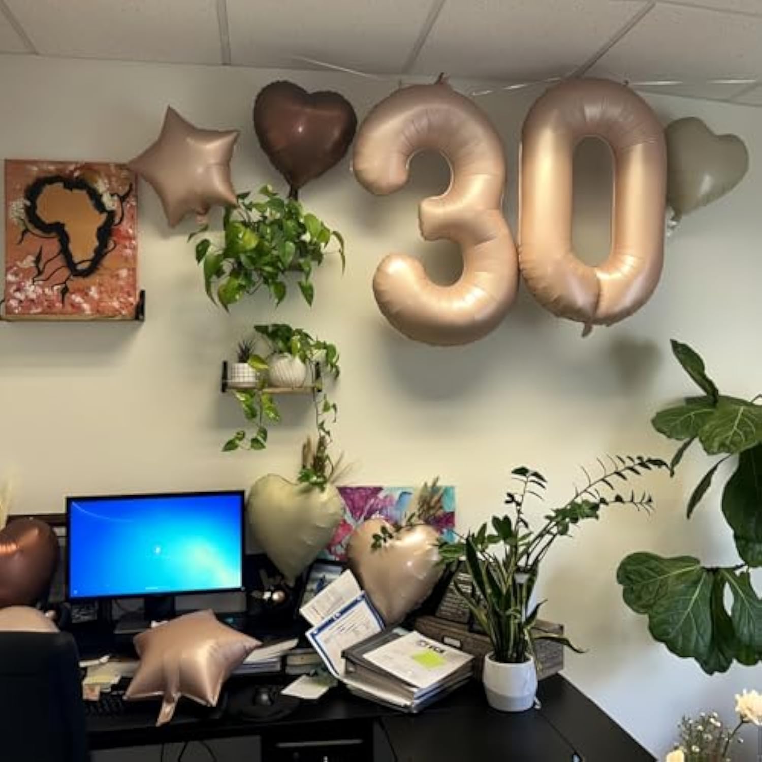 Cream 30 Balloons Decor, Beige Nude Apricot Brown Tan Foil Star Heart Balloons, 40'' White Sand Helium Neutral Number 30 Balloon For Women 30Th Birthday Wedding Anniversary Party Decoration Supplies