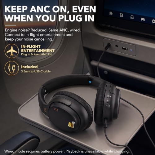 E700 Hybrid Active Noise Cancelling Headphones, Bluetooth Wireless Hi-Res Audio LDAC, Comfortable Over Ear for Commuters Traveler Student, aptX Low