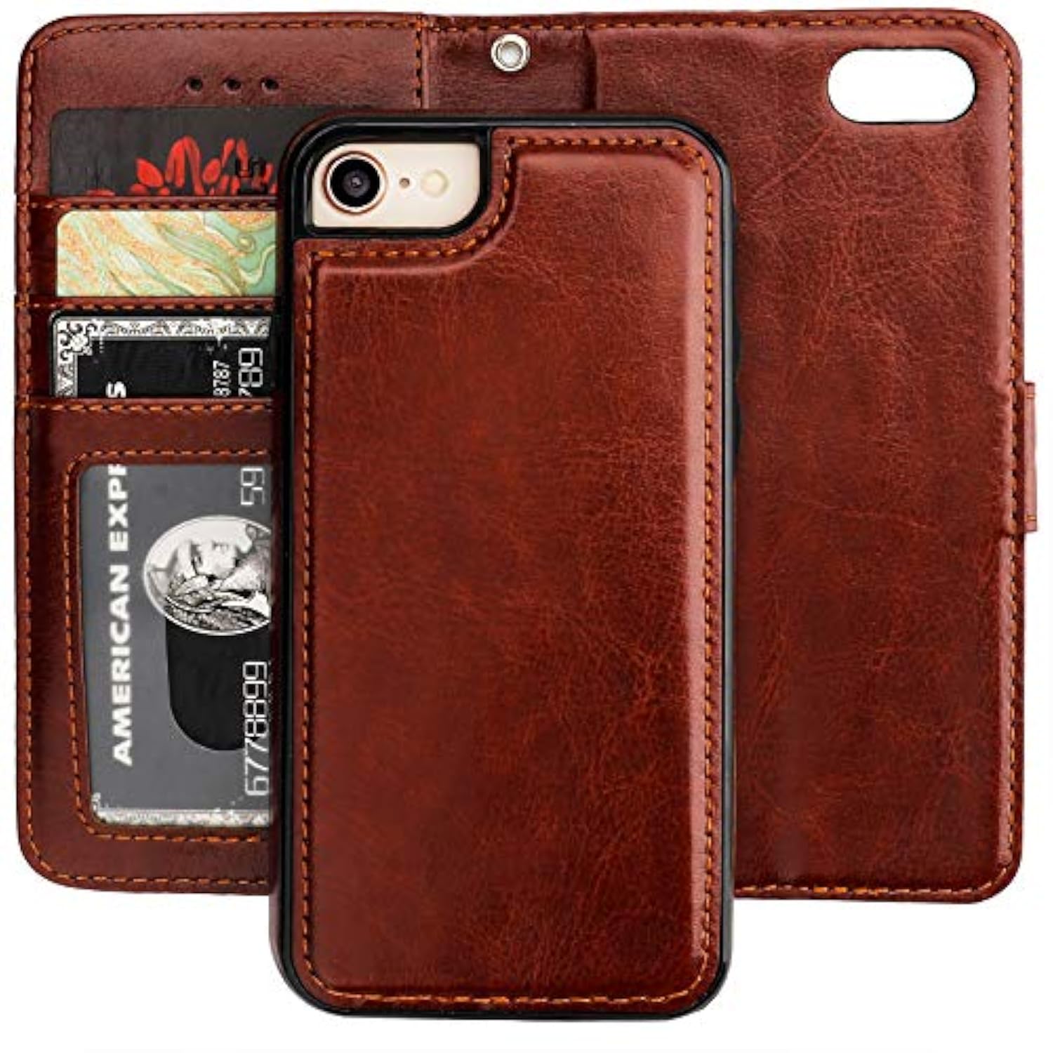 For Iphone Se (2022)/Se (2020)/8/7 Wallet Case With Card Holder Pu Leather Magnetic Detachable Kickstand Shockproof Wrist Strap Removable Flip Cover For Iphone 7/8/Se2/Se3 4.7 Inch (Brown)