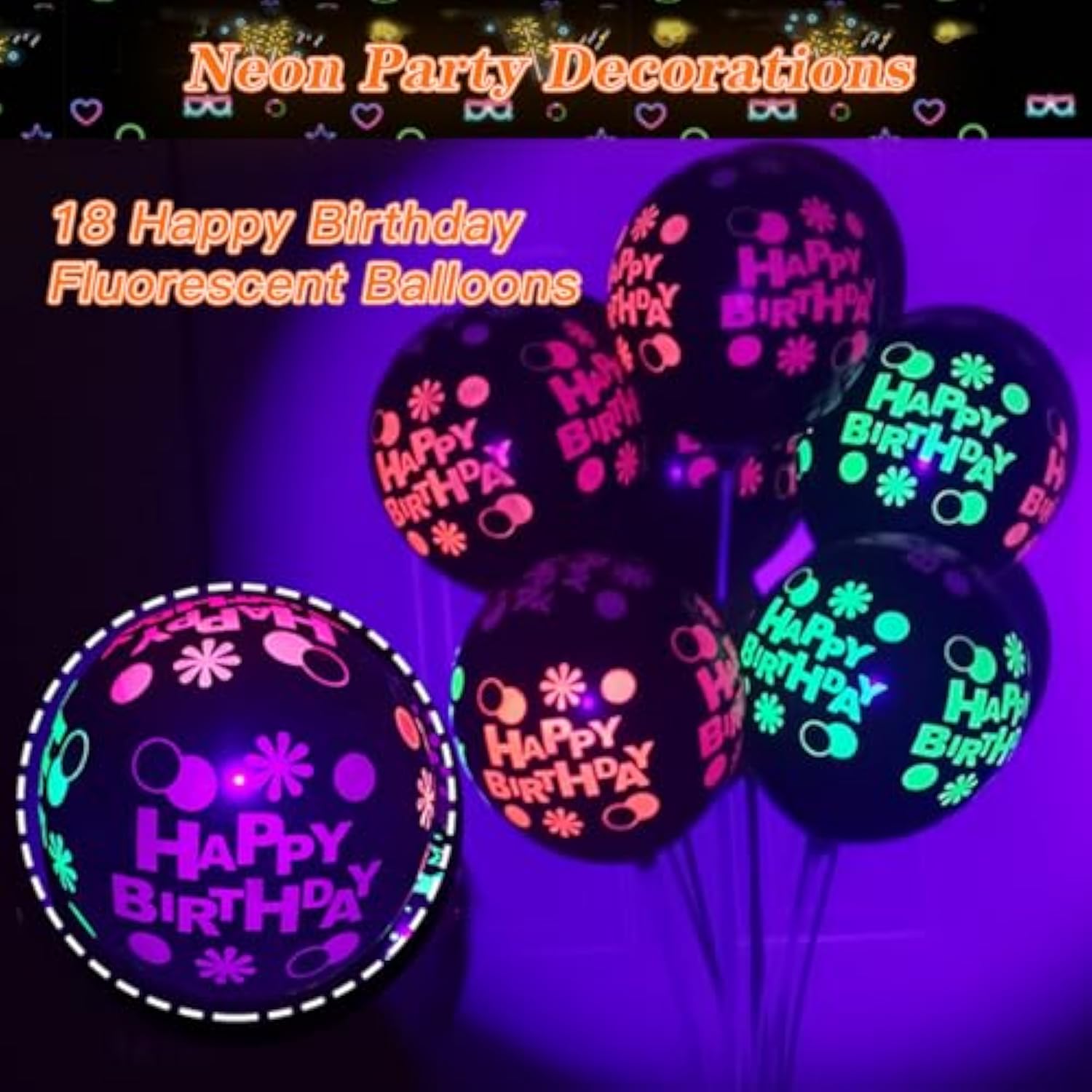 188 Pcs Neon Party Supplies, Glow In The Dark Party Supplies Include Dinnerware, Napkins, Cups, Balloons, Tablecloths And Birthday Flags With Neon Party Decorations For 24 People