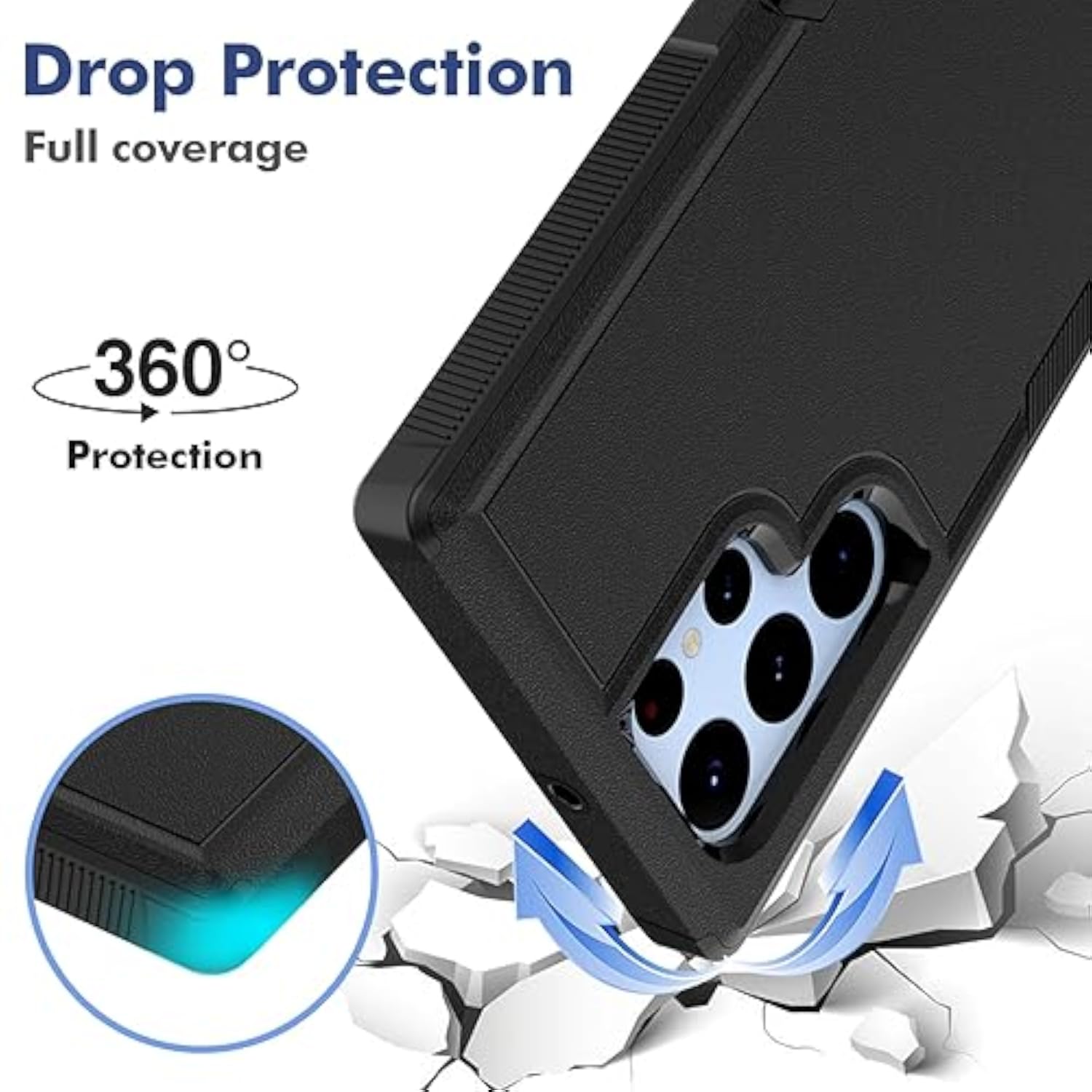 Dual Layer Protective Heavy Duty Cell Phone Cover for Samsung Galaxy S22 Ultra 5G - Military Grade Protection Bumper with Screen Protector - Black