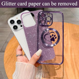 Compatible For Iphone 14 Pro Max Case Glitter Clear Paw Love Heart [ Compatible With Magsafe ] [ Strong Magnetic ], Full Camera Lens Protection Soft Slim Thin Cute Phone Case - Purple