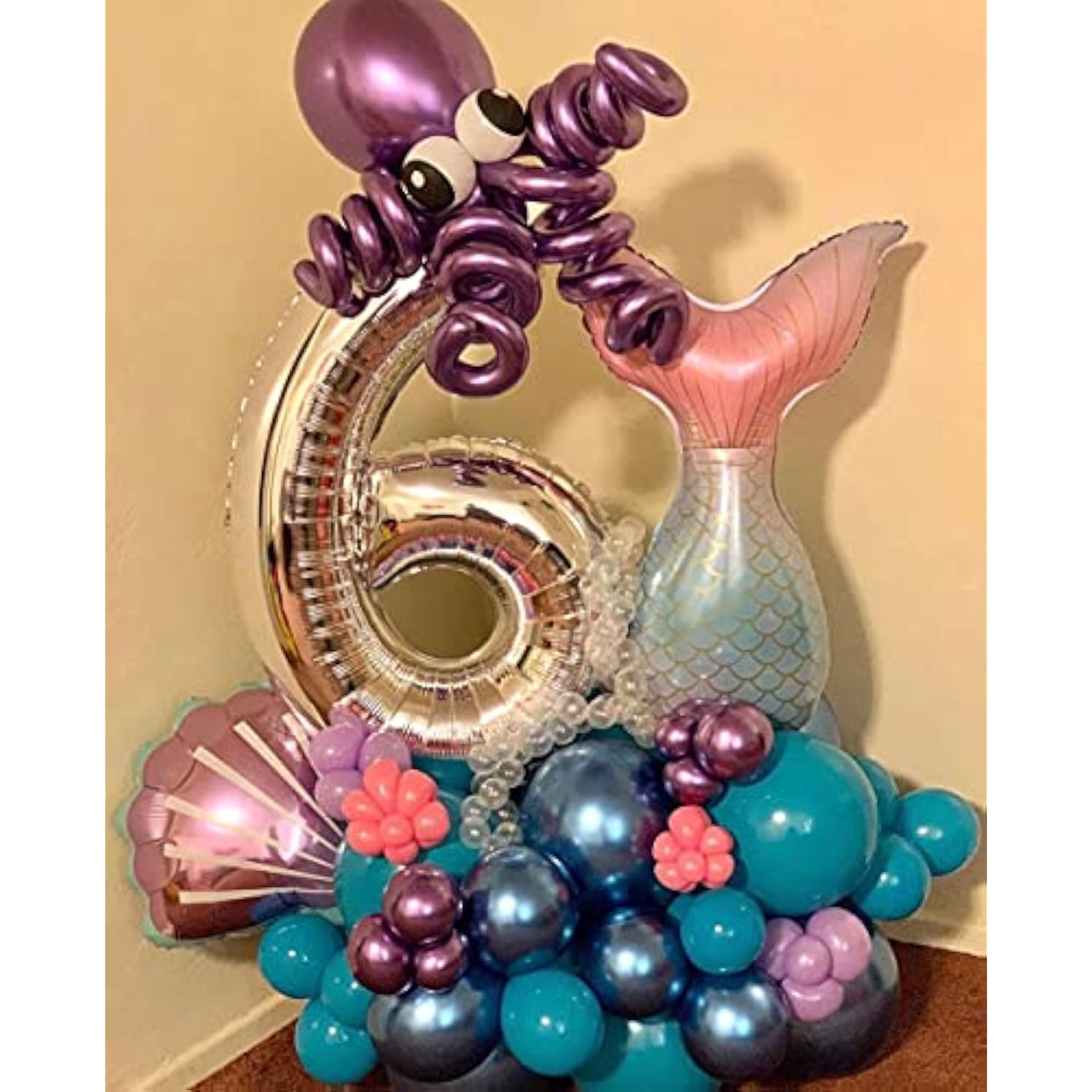 7Pcs Mermaid Balloons Number Balloons For 1St 2Nd 3Rd Birthday Party Girls' Mermaid Tail Decoration Supplies (1 Number)