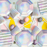 Iridescent Party Supplies - Disposable Paper Plates, Cups And Napkins, Ideal For Birthday, Mermaid Themed Events & Birthday Or Wedding Party Decoration - Serves 16