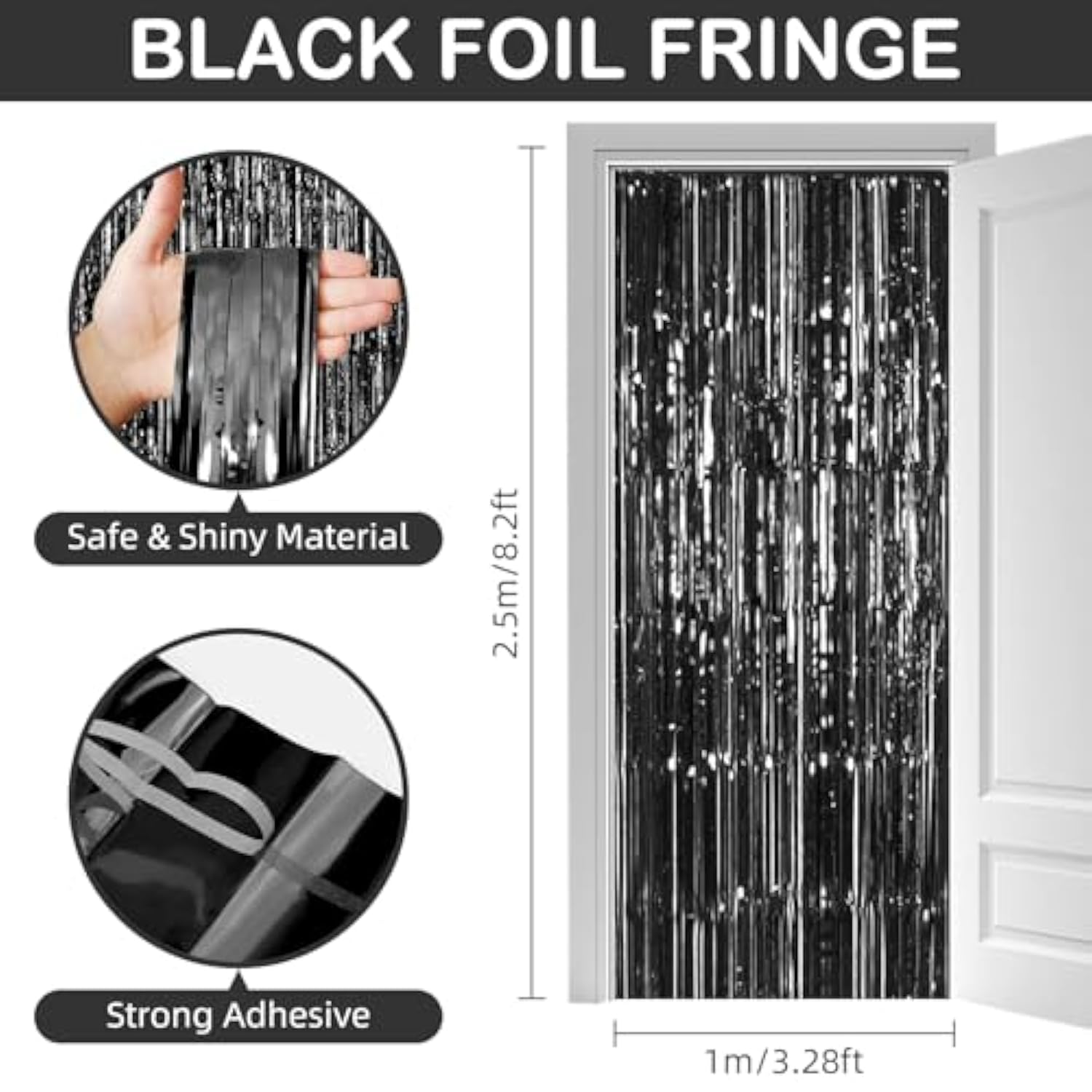12pcs Black Fringe Curtain Party Streamers 3.3x8.2ft Photo Booth Backdrop