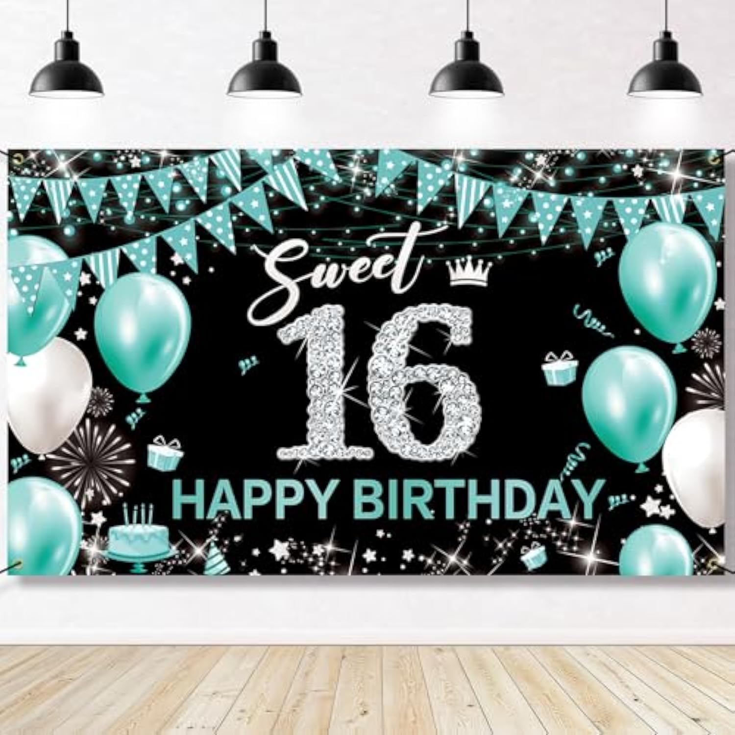 Sweet 16 Party Decorations Turquoise Fabric Banner, Yard Sign & Photo Booth Props