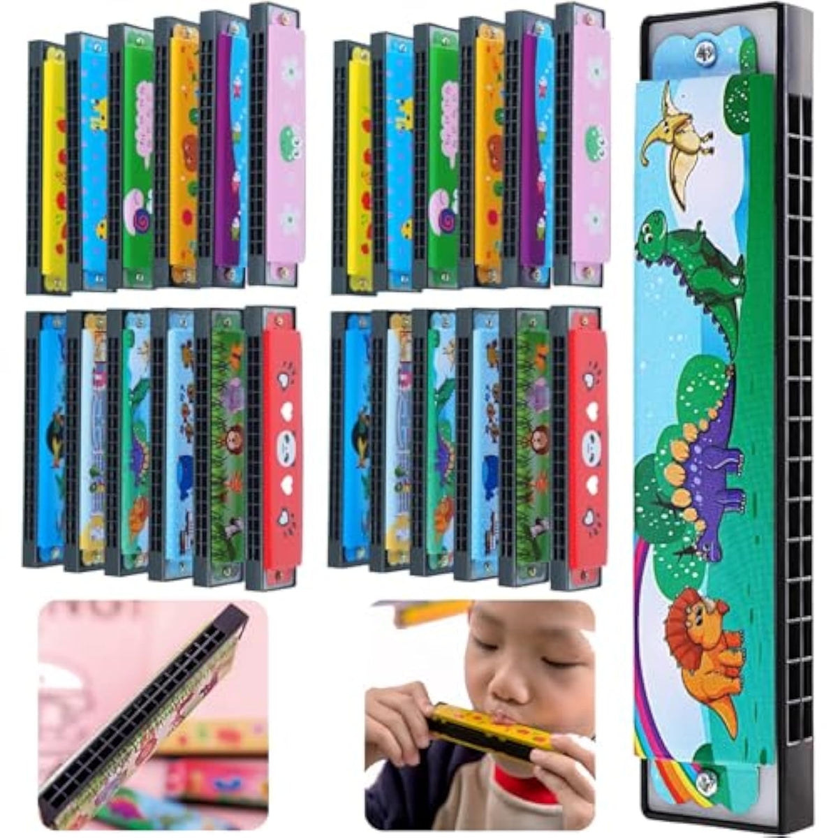 24 Pcs Kids Harmonicas Bulk - Birthday Party Favors Return Gifts For Kids 4-8 8-12 Year Old Boys Girls | Goodie Bags Stuffers For Toddlers, Music Toys & Gift Bag Fillers