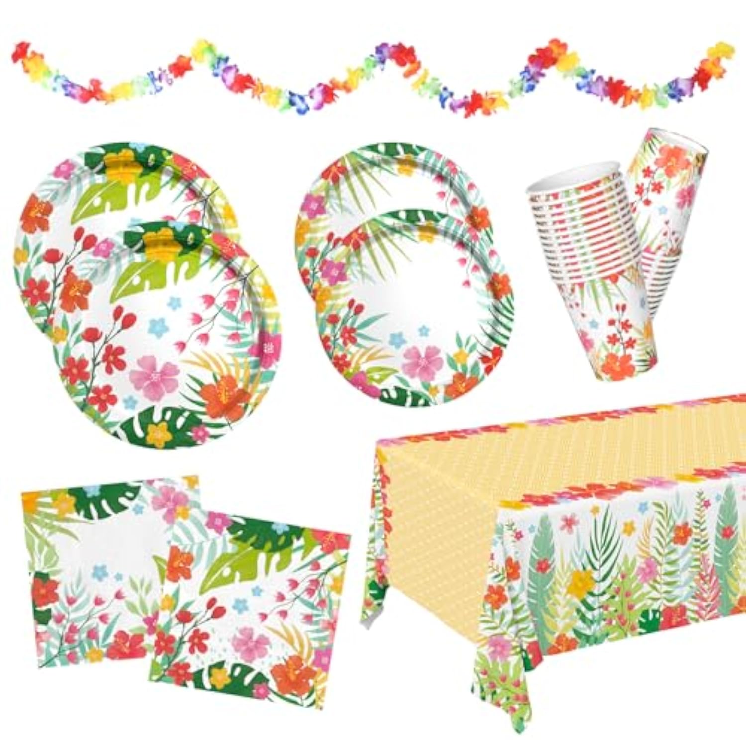 Tropical Luau Party Supplies Kit For 25 - Aloha Hawaiian Party Decorations With Disposable Paper Plates, Napkins, Cups, Tablecloth, And Banner | Bbqs & Summer Party