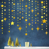 Gold Party Decorations Star Circle Dot Paper Garland Banner Bunting Streamer Metallic Hanging Twinkle Star Decoration For Christmas Birthday Baby Shower Wedding Festival Engagement Kids Room Decor