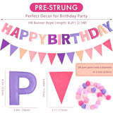 Pre-Strung 3D Happy Birthday Banner, 3 Pcs Pink And Purple Happy Birthday Felt Garland, Pom Pom Garland, Triangle Fabric Bunting, Reusable Purple And Pink Decorations For Girls Women