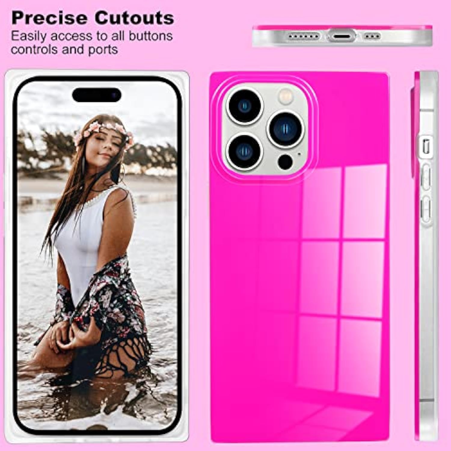For Iphone 16 Pro Max Case, Bright Neon Trendy Shockproof Phone Case Cover For Women Girls [Never Fade] [Minimalist Aesthetic] [Reinforced Corners Protection] 6.9 Inch, Hot Pink